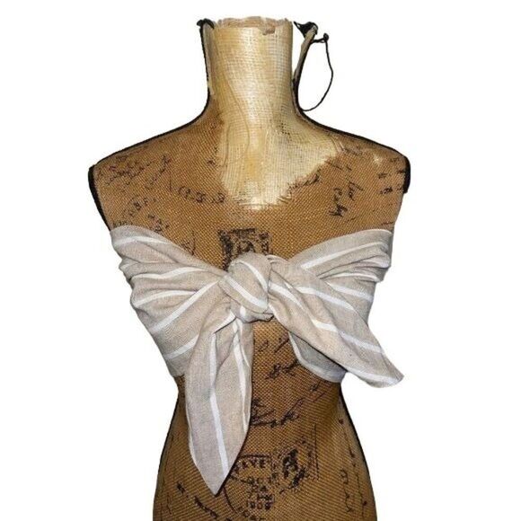 Polly 100% Cotton Tan & White Stripes Bandeau / Crop Top -Size 2 - Picture 7 of 16